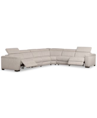 Furniture - Nevio 6-Pc. Fabric "L" Shaped Sectional Sofa with 2 Power Recliners and Articulating Headrests, Created for Macy's