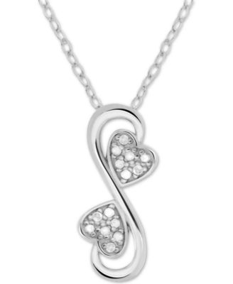 Macy's - Diamond Double Heart 18" Pendant Necklace (1/10 ct. t.w.) in Sterling Silver