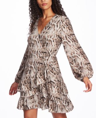 1.STATE - Ruffled Snake-Print Wrap Dress