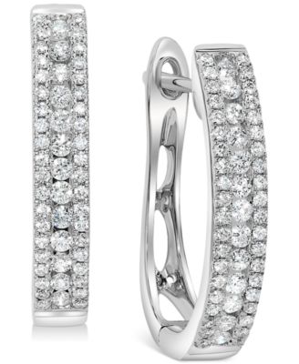 Macy's - Diamond Small Triple Row Hoop Earrings (1/2 ct. t.w.) in 14k White Gold