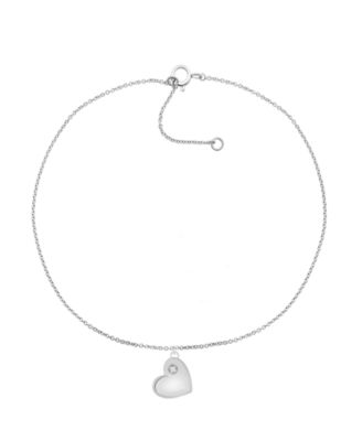 Macy's - Diamond Accent Heart Anklet in Sterling Silver ,  9" + 1" extender