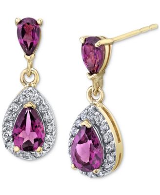 Macy's - Rhodolite Garnet (1-5/8 ct. t.w.) & Diamond (1/4 ct. t.w.) Drop Earrings in 14k Gold