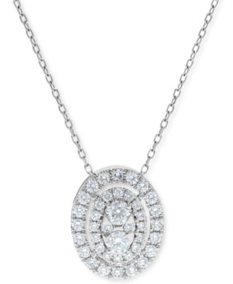 Macy's - Diamond Oval Halo Cluster Pendant Necklace (5/8 ct. t.w.) in 14k White Gold, 16" + 2" extender