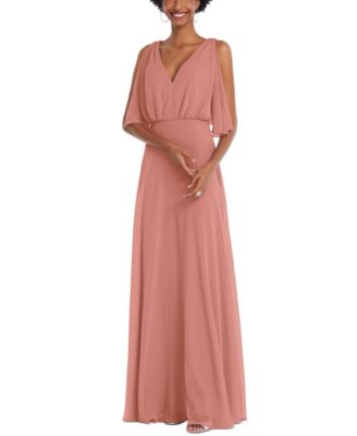After Six - V-Neck Split-Sleeve Blouson-Bodice Maxi Dress