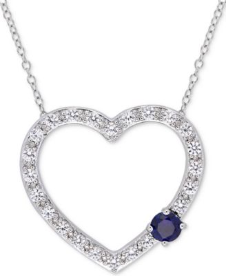 Macy's - Lab-Grown Blue Sapphire (3/8 ct. t.w.) & Lab-Grown White Sapphire (1-1/6 ct. t.w.) Open Heart 18" Pendant Necklace in Sterling Silver