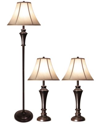 StyleCraft Home Collection - Aged Bronze Steel Set of 2 Table Lamps and Floor Lamp