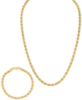 Esquire Men's Jewelry - 2-Pc. Set Rope Link Chain Necklace & Matching Bracelet in 14k Gold-Plated Sterling Silver or Sterling Silver
