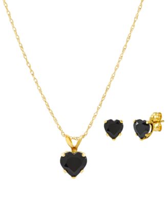 Macy's - 2-Pc. Set Onyx Heart Pendant Necklace & Matching Stud Earrings in 10k Gold