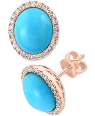 EFFY Collection - Turquoise & Diamond (3/8 ct. t.w.) Oval Stud Earrings in 14k Gold