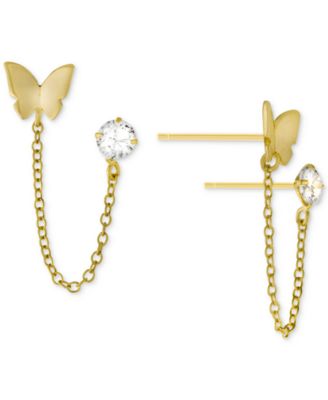 Giani Bernini - Cubic Zirconia & Butterfly Double Piercing Chain Earrings in Gold-Plated Sterling Silver