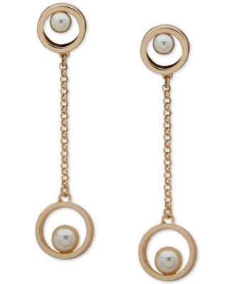 KARL LAGERFELD PARIS - Gold-Tone Imitation Pearl & Chain Circle Drop Earrings