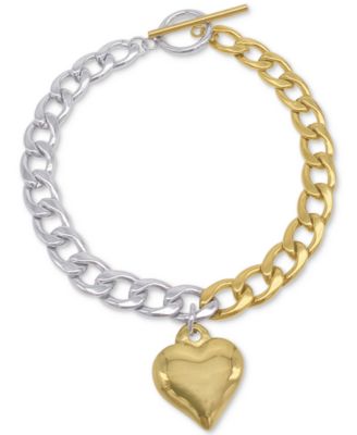 ADORNIA - Rhodium-Plated & 14k Gold-Plated Heart Charm Link Bracelet