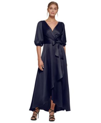 DKNY - Balloon-Sleeve Faux-Wrap Gown