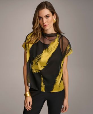 Donna Karan New York - Women's Short Sleeve Metallic Print Blouse