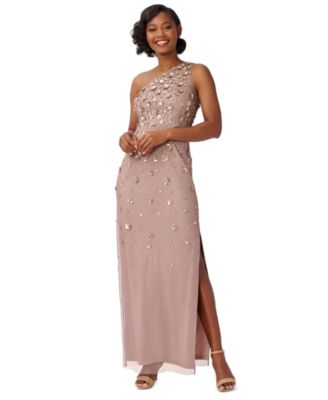 Adrianna Papell - Women's Floral-Beaded One-Shoulder Gown