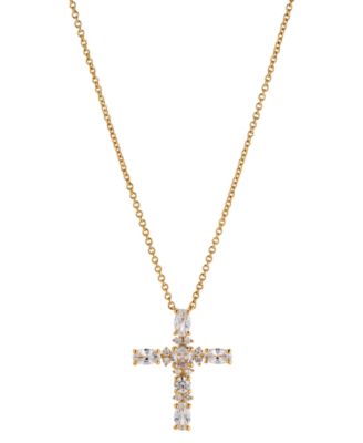 Eliot Danori - 18k Gold-Plated Cubic Zirconia Cross Pendant Necklace, 16" + 2" extender