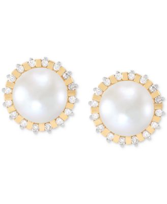 Honora - Cultured Freshwater Pearl (7mm) & Diamond (1/6 ct. t.w.) Halo Stud Earrings in 14k Gold