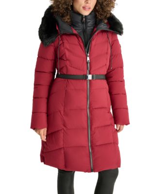 DKNY - Women's Bibbed Faux-Fur-Trim Hooded Puffer Coat