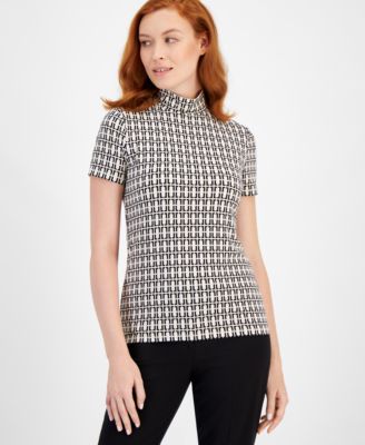 Anne Klein - Short-Sleeve Mock-Neck Top