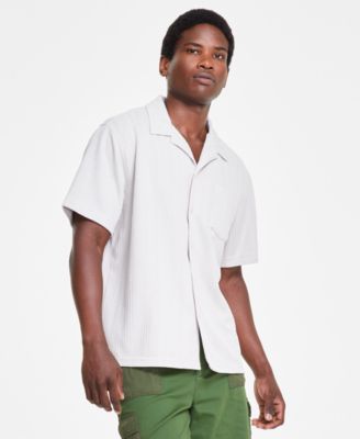 Sun + Stone - Men's Textured Chevron Knit Short Sleeve Button-Front Camp Shirt