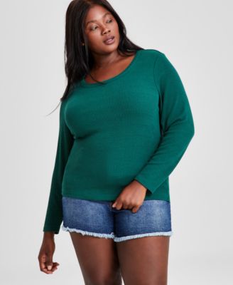 And Now This - Trendy Plus Size Scoop-Neck Ribbed T-Shirt