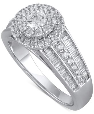 Macy's - Diamond Round & Baguette Double Halo Engagement Ring (1 ct. t.w.) in 14k White Gold