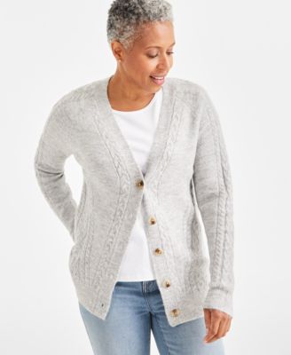 Style & Co - Petite Shimmer Sequin Cable-Knit Cardigan