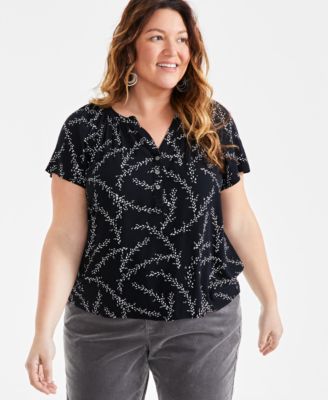 Style & Co - Plus Size Major Dot Printed Flutter-Sleeve Top, Created for Macy's