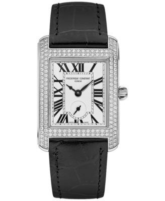 Frederique Constant - Women's Swiss Carree Small Seconds Diamond (xx ct. t.w.) Black Leather Strap Watch 25mm