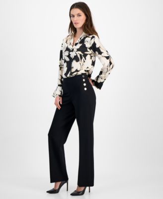 Anne Klein - Women's Sailor-Pocket Mid-Rise Wide-Leg Pants