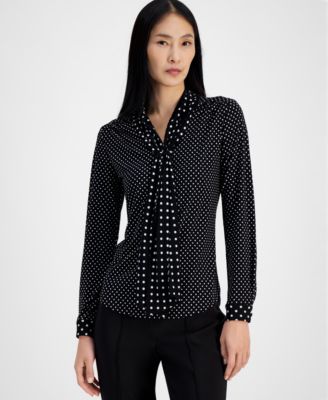 Anne Klein - Petite Polka Dot Draped Collar Blouse