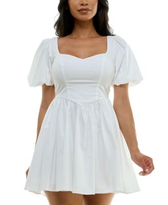 B Darlin - Juniors' Puff-Sleeve Bow-Back Fit & Flare Dress