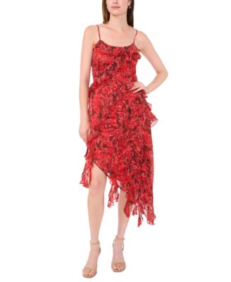 Parker - Women's Metallic-Print Asymmetrical Ruffled Midi Dress
