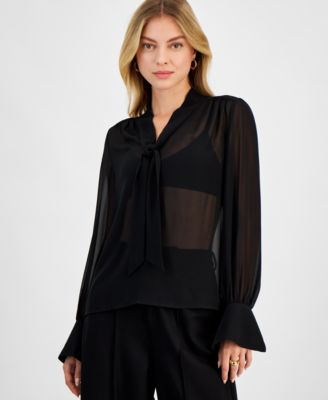 French Connection - Women's Eden Long Sleeve Tie Neck Blouse