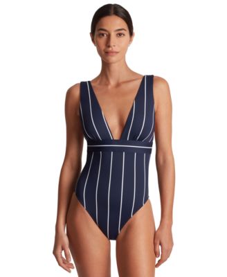 Lauren Ralph Lauren - Women's Striped V-Neck One-Piece Swimsuit