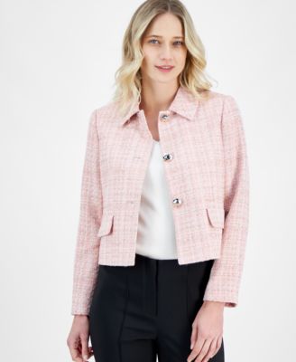 Anne Klein - Petite Tweed Button-Front Crop Jacket