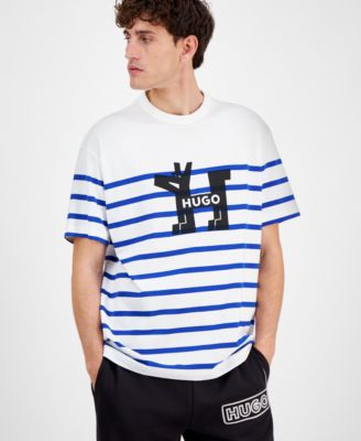 Hugo Boss - Men's Relaxed Fit Short Sleeve Striped Crewneck Logo T-Shirt