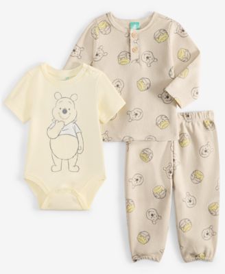 Disney - Baby Boys Winnie-the-Pooh Bodysuit, Thermal Henley Top & Thermal Pants, 3 Piece Set