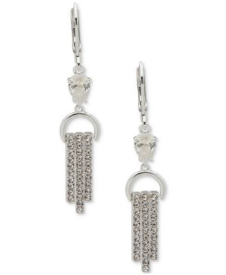 Anne Klein - Silver-Tone Pav&eacute; Fringe & Pear Stone Leverback Drop Earrings