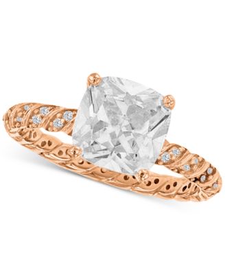 Macy's - Cubic Zirconia Cushion Cut Twist Shank Solitaire Ring in 14k Rose Gold-Plated Sterling Silver