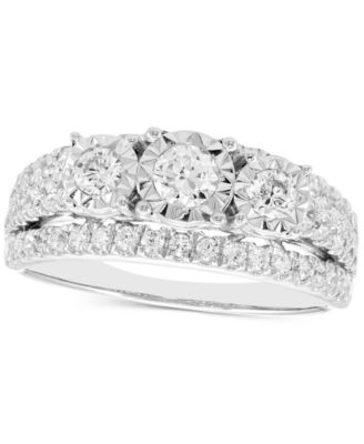 Macy's - Diamond Three Stone Three Row Engagement Ring (1 ct. t.w.) in 14k White Gold