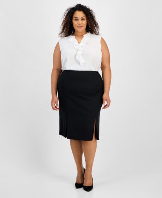 Kasper - Plus Size Double Slit Pencil Skirt