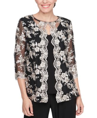Alex Evenings - Women's Lace 3/4-Sleeve Layered-Look Blouse