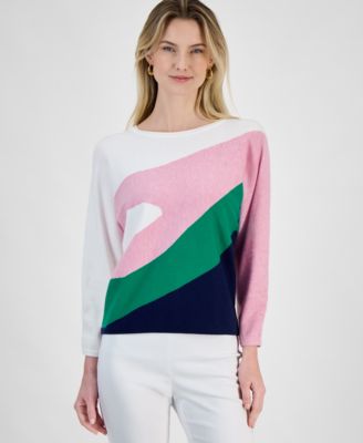 T Tahari - Women's Colorblocked Dolman-Sleeve Sweater