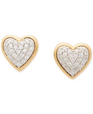 kate spade new york - Gold-Tone Red Cubic Zirconia Pav&eacute; Heart Stud Earrings
