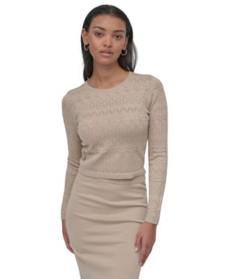 DKNY Jeans - Women's Pointelle-Knit Cropped Sweater