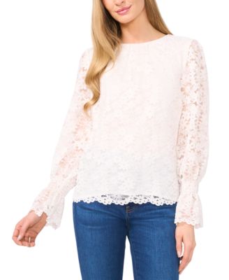 CeCe - Women's Lace Smocked-Cuff Blouse