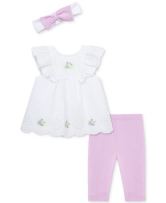 Little Me - Baby Girls 3-Pc. Sweet Eyelet Floral Top, Leggings & Headband Set