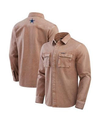 Fanatics - Men's Brown Dallas Cowboys Garment Dyed Long Sleeve Full Snap Shirt