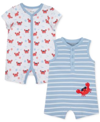 Little Me - Baby Boys Crab Rompers, Pack of 2